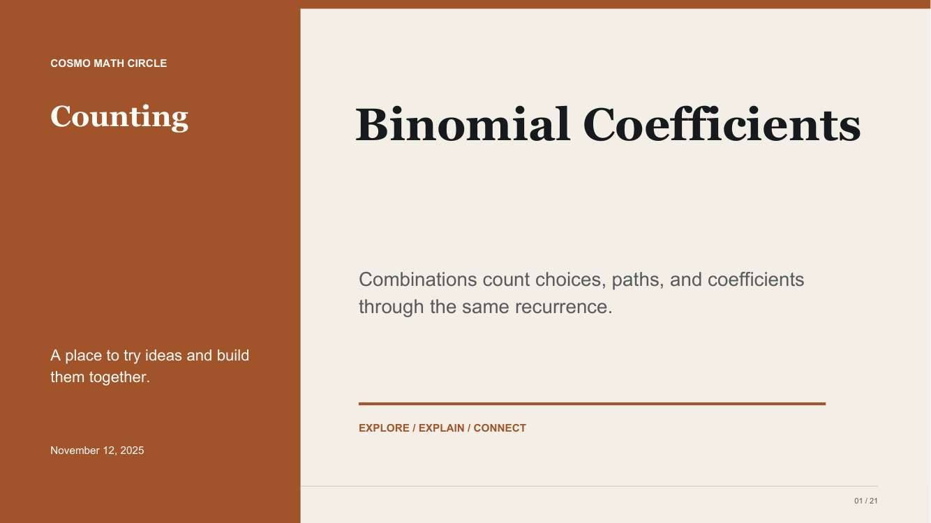 Binomial Coefficients teaching deck cover