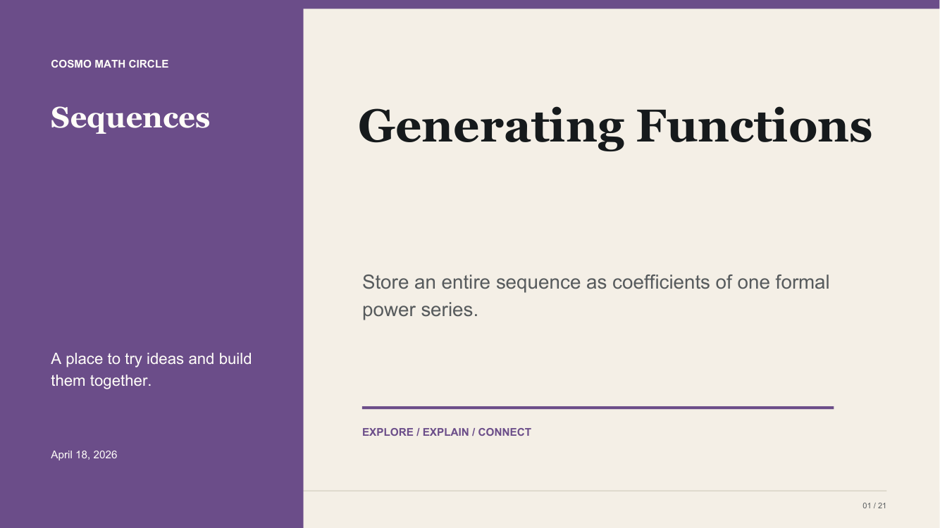 Generating Functions teaching deck cover