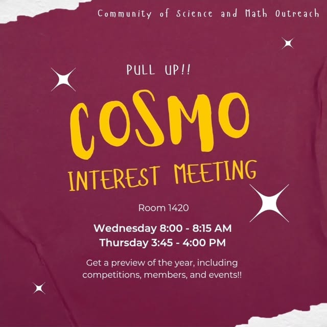 COSMO interest meeting announcement with Wednesday and Thursday meeting times.